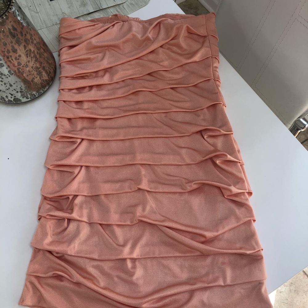 Peach champagne mini strapless dress